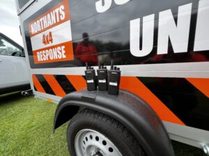 Three radios on the support unit trailer